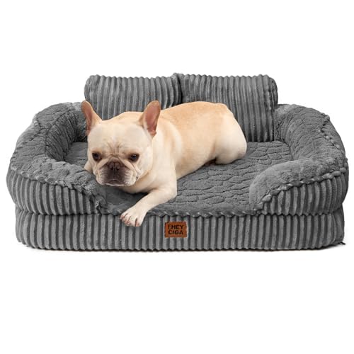 EHEYCIGA Panier Chien Orthopédique Grande Taille avec Dossier Haut 76x51cm, Lit Chien à Mémoire de Forme, Canapé pour Chien Déhoussable et Lavable,...
