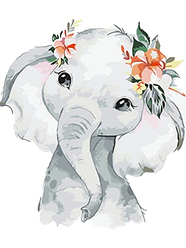Paint by Numbers Paint by Numbers for Adults,eniref DIY Paint by Number for Kids Beginners Acrylic Paint Elephant Baby, Oil Painting Home Decor12x16inch