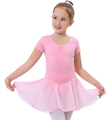 Happy Cherry - Traje de Ballet Danza Infantil Maillot Ropa de Gimnasia Vestido Flada Tutú Princesa para Niños con Manga Corta Leotarto Clásico - Rosa - Talla ES 6 años