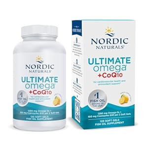 Nordic Naturals Ultimate Omega + CoQ10, Lemon – 120 Soft Gels – 1280 mg Omega-3 + 100 mg CoQ10 – Heart Health, Cellular Energy, Antioxidant Support – Non-GMO – 60 Servings