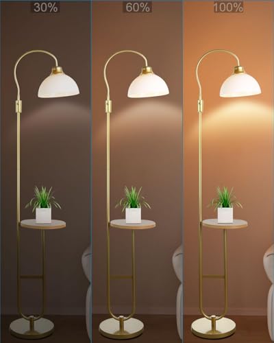Image of Lightdot 68IN Floor Lamp with Table, Mid Century Modern Standing Lamps Storage Shelf Floor Lamps with Bulbs Included, Gold Pole End Table with White Acrylic Lampshade for Living Room, Bedroom, Office