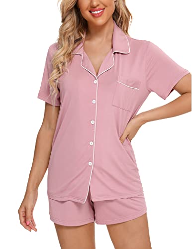 Pjmlifecoco Pajamas for Women Set Button Down Two-Piece Short Sleeve and Shorts Sleepwear Soft Lounge Pj Sets S-XXL4