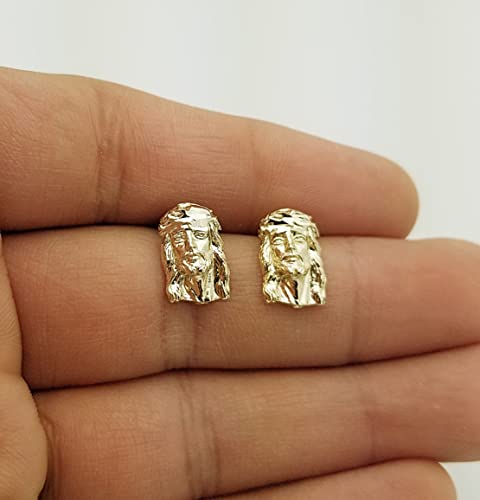 Men's 10K Yellow Gold Jesus Earrings Jesus Face 0.5 in x 0.35 in4
