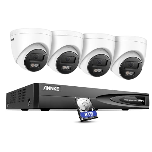 ANNKE 12MP PoE Security Camera System, 8CH NVR, 4 x 12MP UHD PoE Surveillance IP Turret Camera with Smart Dual Light, Human&Vehicle Detection, Color Night Vision, IP67, 8TB HDD Included