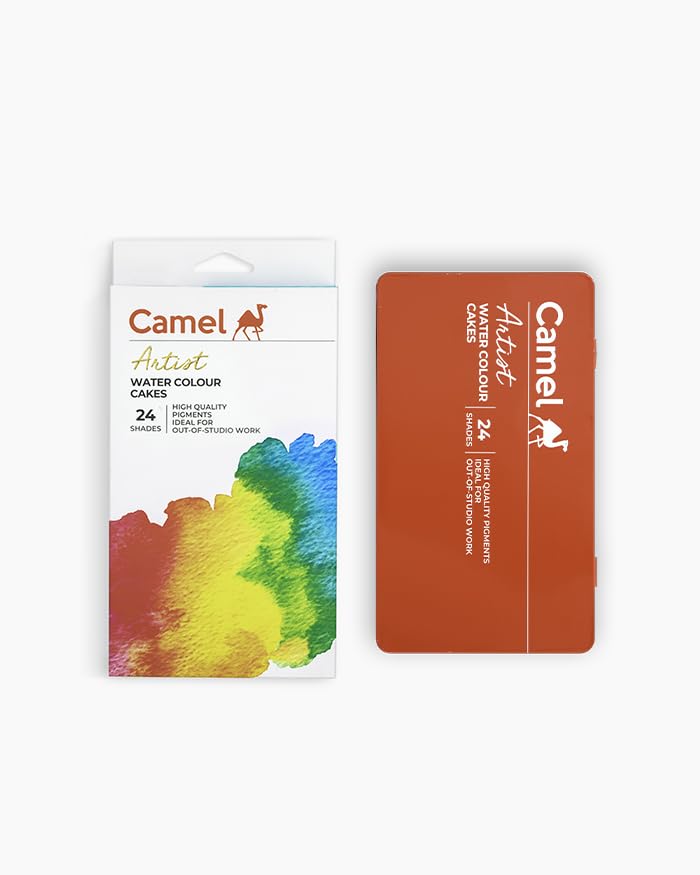 Image of Camel Artist Water Colour Cakes Set of 24 Shades | Premium Watercolour Paint Cakes for Artists, Students & Hobby Painting | Rich Pigmented Water Colours for Paper, Sketching, Illustration & School Art