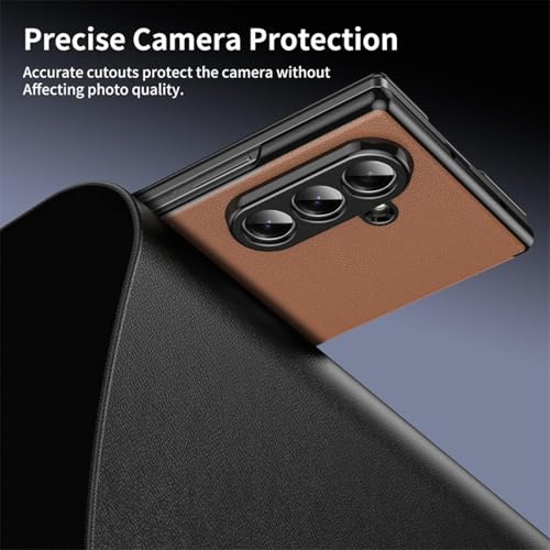Coque en cuir Galaxy Z Fold4 bleu avec support invisible et pare-chocs fin