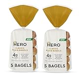 Hero Classic Plain Bagel - 4g Net Carbs, 19g Protein, High Fiber, 130 Calories per serving (10 bagels, 2 packs of 5)