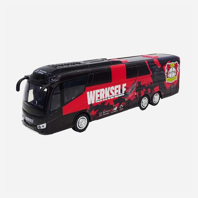Bayer 04 Leverkusen Mannschaftsbus Modell – Offizieller Werkself Fanartikel Bus mit Rückzugfunktion – Metall Spielzeugbus ca. 25 cm – Bundesliga Fußball Fan Geschenk für Kinder & Sammler