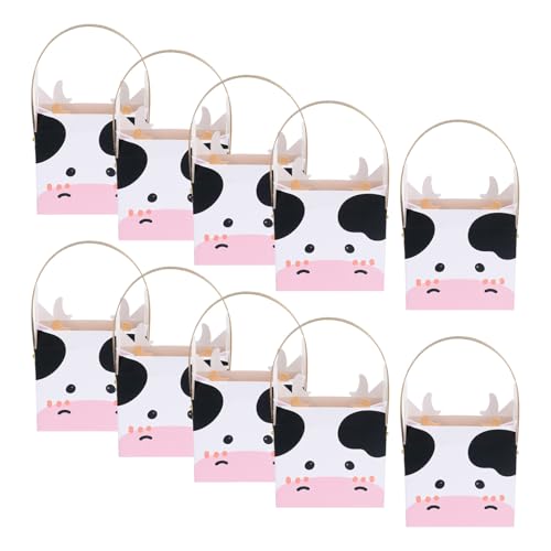jojofuny 10 Cajas de Papel con Forma de Vaca y Animales de Dibujos Animados, Ligeras Asa, para Fiestas de Cumpleaños y Empaques de Obsequio