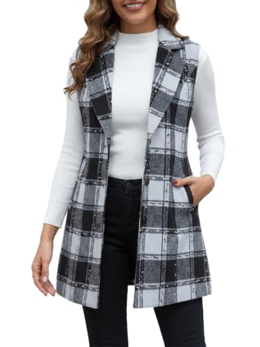 Image of IDEALSANXUN Plaid Vest for Women Fall Winter Sleeveless Blazer Jackets