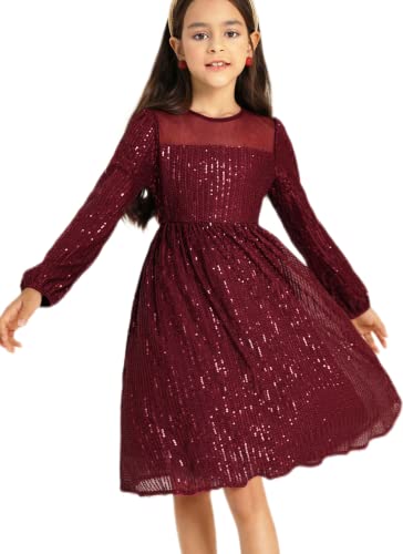 Robe De Fête Filles 12 Ans Enfants Manches Longues Paillettes Robe De Cocktail Robe De Bal Rouge Cover