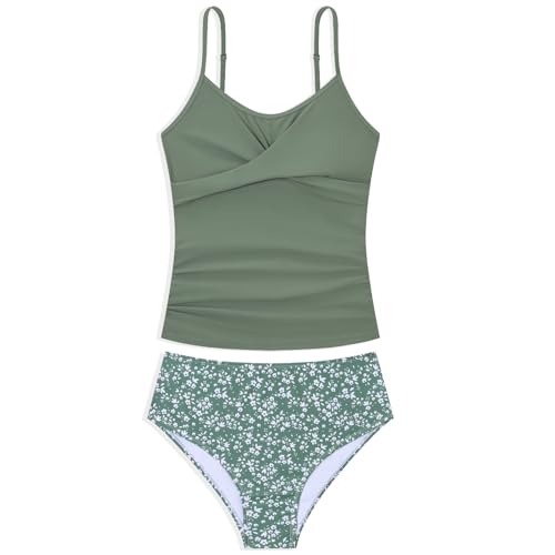 Image of Girls Swimsuits 2 Piece Bathing Suit Tropical Floral Swimwear 7-16 Years Beach Sport Halter Tankini