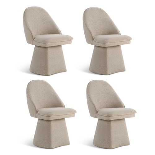 Image of KISLOT Swivel Dining Chairs Modern Desk Chair Upholstered Linen Fabric Side Chair for Kitchen Dining Room Bedroom,Khaki,4 Box