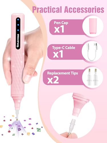 Image of Electric Diamond Painting Pen, Vacuum Diamond Art Pen Cordless | Rechargeable | Lightweight & Quiet | Metal Tips | Diamond Art Accessories & Tools for Adults | Gift for Gem Dimond Art Fans- Pink