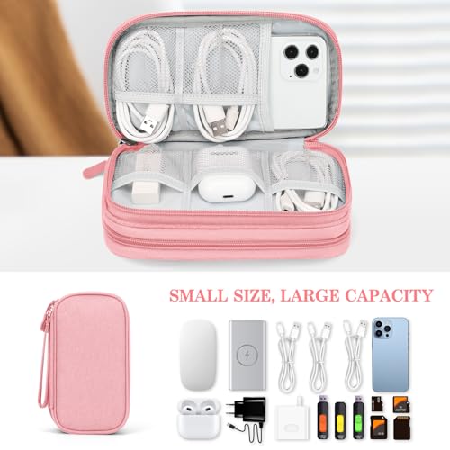 Image of FYY Electronic Organizer, Travel Bag, Pouch, Carry Case Portable Waterproof Double Layers for Cable, Cord, Charger, Phone, Earphone Pink