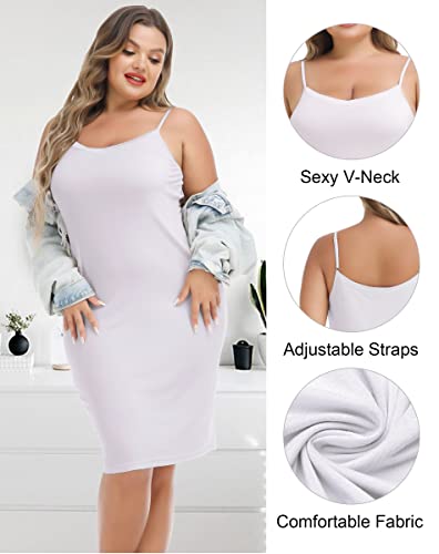 Vlazom Women's Plus Size Full Slip Dresses V-Neck Soft Nightgown Adjustable Spaghetti Strap Mini Casual Dress Under Dresses3