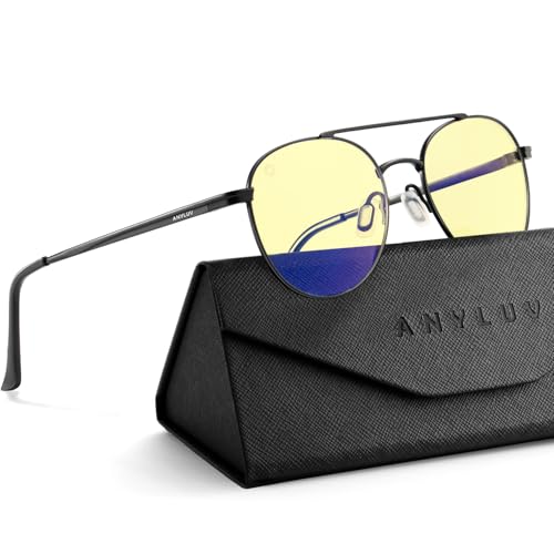 Image of ANYLUV Blue Light Glasses for Men, Circular Frame Single Brow Bridge Design Campus Style Glasses Anti Eyestrain for Screen