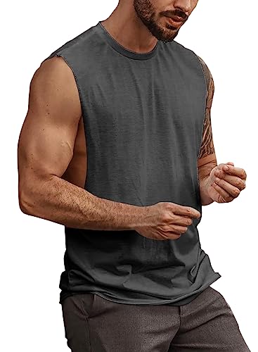 Mens Workout Cut Off Shirts Perfect Muscle Shirt Bodybuilding Tak Tops Sleeveless Gym T Shirts (US, Alpha, Large, Regular, Regular, Dark Grey)