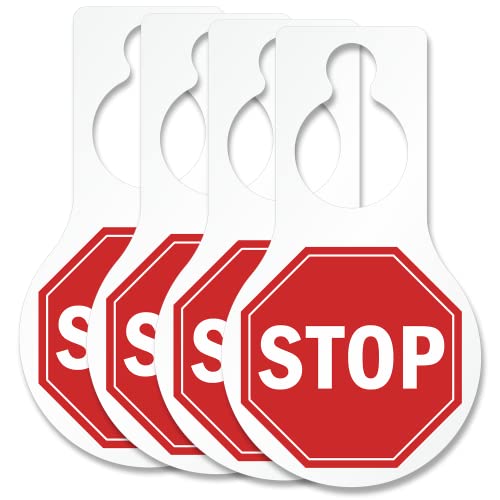 Smartsign "Stop" Pack Of 4 Pear Shaped Door Hanger Tags | 5" X 8.875" Plastic #TOP24