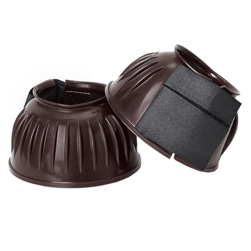 Image of HILASON Western Horse Rubber PVC Ribbed Double Hook and Loop Bell Boots Training Protective Shock Absorbing Leg