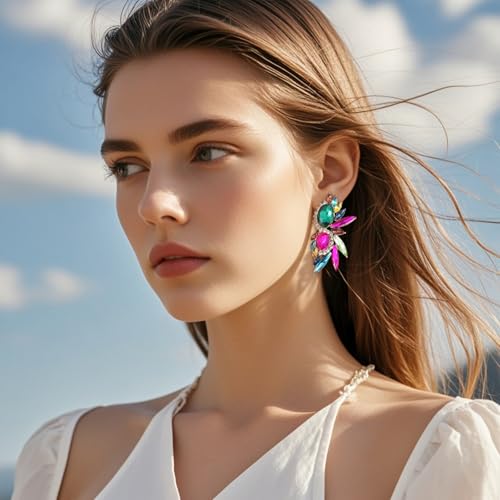 Vintage Rhinestone Statement Earrings Fancy Crystal Cluster Drop Dangle Earrings for Women3