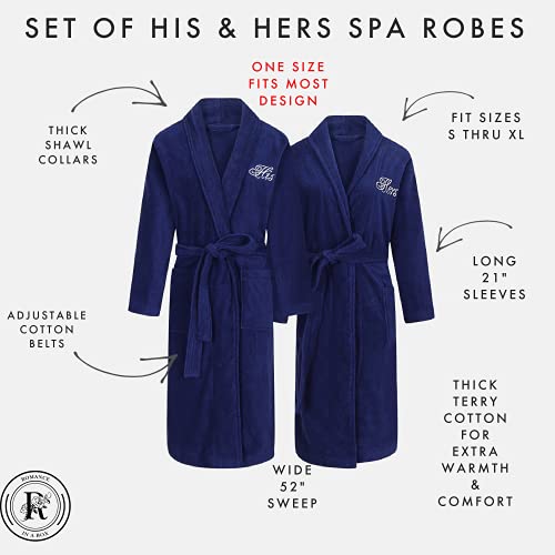 Romance Helpers His and Her Robes | Set of 2 His & Hers Robes for Couples | Extra Thick| Long Sleeves | 100% Terry Cotton | Shawl Collar