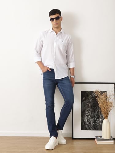 Image of Thomas Scott Men's Comfort Skinny Fit Stretchable Jeans | Medium Shade Light Fade Clean Look Denim | 5 Pocket Design | Casual Skinny Jeans for Men