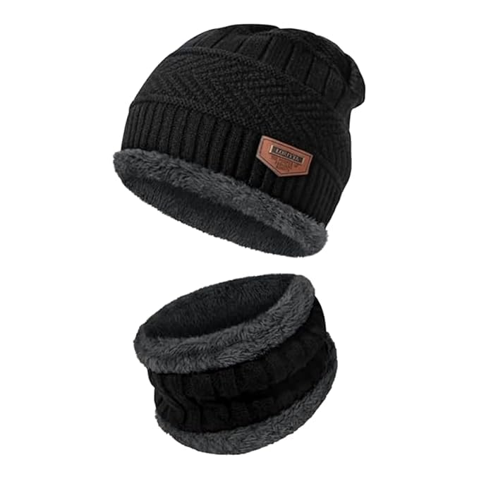Winter Woollen Beanie Cap and Muffler Set, Head and Neck Warmer for Men and Women-image-4
