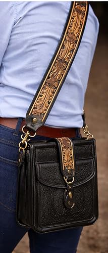 Image of CHALLENGER Western Antique Tooled Leather Replacement Shoulder Strap for Bags Purse Duffle 115FKStrap
