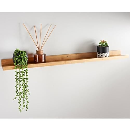 U.saf Bamboo Wall Shelf 80cm – Modern Wooden Wall Shelf for Home Decor, Display Plants, Picture Frames & Decorative Items