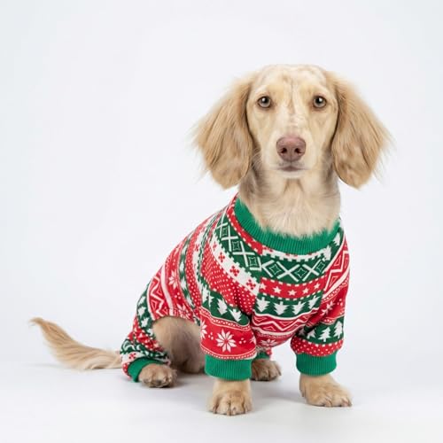 Image of Fitwarm Dog Christmas Outfit, Dog Pajamas, Dog Winter Clothes for Small Dogs Boy Girl, Pet Ugly Sweater, Cat Costume, Red Green, Large