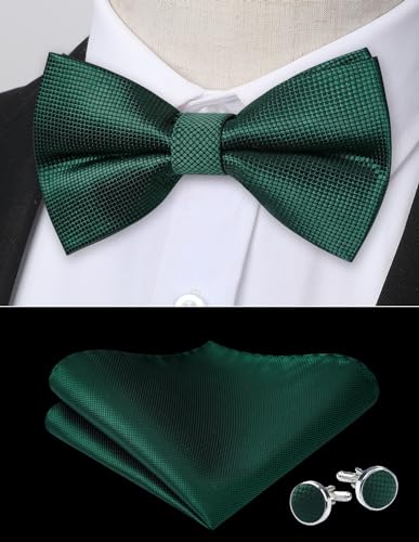Image of HISDERN Bow Ties for Men Pre-Tied Bow Tie Floral Paisley Handkerchief Classic Formal Bowtie and Pocket Square Cufflinks Set