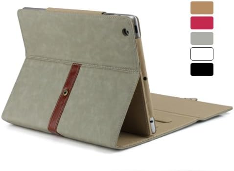 Dealheroes Grey Pu Leather Case Cover with brown Leather Belt, buckle for Apple the New Ipad 2&3