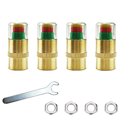 Vonmerie Lot de 4 bouchons de valve de pneu de voiture avec indicateur de pression, 3 couleurs - Bouchons de valve d'avertissement pour vélo, moto, vélo -...