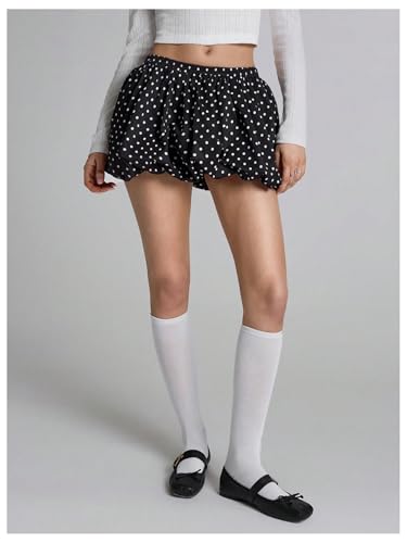 MakeMeChic Women's Polka Dots Short Bubble Skirt A Line Ruffle Summer Mini Skirts4