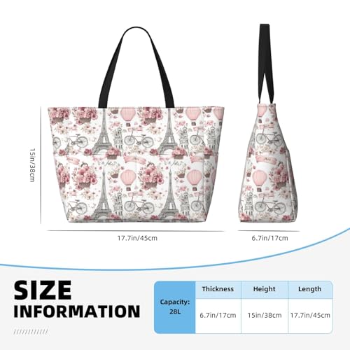 Large Beach Bags for Women Sandproof - Pink Hot Air Balloon Flower Print Summer Travel Work Tote Bags with Zipper2