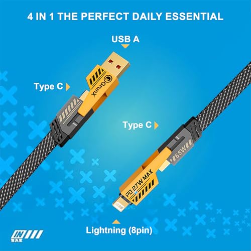 Image of INBAE 2026 New Model 11th Gen High Grade 4 in 1 Fast Charging Cable Unbreakable Metal Plated Ports 3A Ultra Fast Charge & Data Transfer Supports QC 3.0 Compatible with Type C, Lightning & USB-A