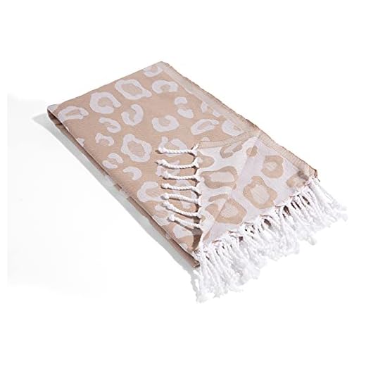InfuseZen Turkish Towel in Stylish Leopard Print - 100% Turkish Cotton - Hammam Fouta Towel Lightweight Pool, Gym, Travel Towel - Thin & Absorbent Peshtemal Beach Bath Towels – Large 69” x 38” (Beige)