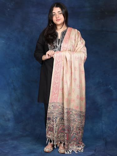 Women's Madhubani Dupatta with Printed Palanquin and Peacocks Beautiful Weave Stole Chunni for Girl2