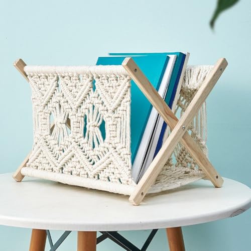 Revistero de macramé decorativo para eliminar el desorden de periódicos en casa 4