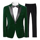 Cloudstyle Mens 2-Piece Suit Peaked Lapel 1 Button Tuxedo Slim Fit Dinner Jacket Pants, Dark Green,