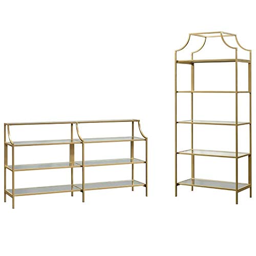 Home Square 2 Piece Living Room Set With 5 Shelf Metal Frame Bookcase And 3 Shelf Console Table In Satin Gold #TOP6