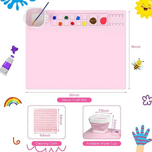 Silicone Craft Mat With Cup, Silicone Painting Mat, Paint Palette for Resin Casting, 20"x16"Non Stick Silicone Sheet, Creator Silicone Craft Mat with Cleaning Cup for Painting Art Clay Play Doh (Pink) 2 419nuSuhNLL. AC