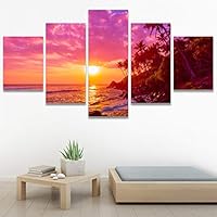 SIGNWIN 5 Panel Canvas Wall Art Modern Art Coastal Colorful Multicolor Photography Romantics Sunset for Home Decorations Ready to Hang - 60