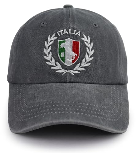 Tohheasp Italian Flag Hat, Italian Gifts, Adjustable Embroidered Italia Baseball Cap, Christmas Birthday Italy Souvenirs Gifts for Women Men Dad Mom Friends Grey