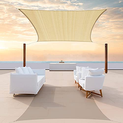 ColourTree 12' x 12' Beige Sun Shade Sail with 48 Feet (12ft x 4) PVC Coated Stainless Steel Metal Wire Cable Ropes Hardware Kits - Image 3