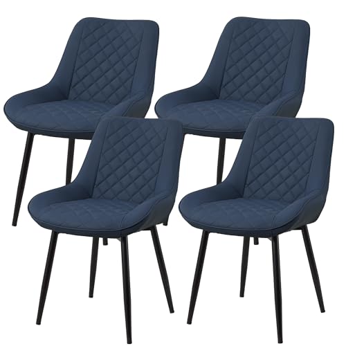 Esszimmerstuhl 4er Set, Polsterstühle mit dicker Sitzpolsterung&stabiler X-förmiger Metallbasis,Küchenstuhl mit ergonomischer Rückenlehne, wasserdichtes Kunstleder,bis 130 kg, Dining Chair, Blau