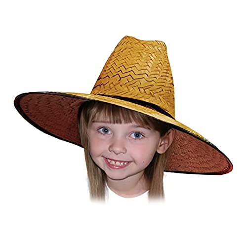 Kids Double Weaved Hard Shell Shade Hat Wide Brim Fit Boys and Girls Straw Hat Kids Life Guard Hat Beige