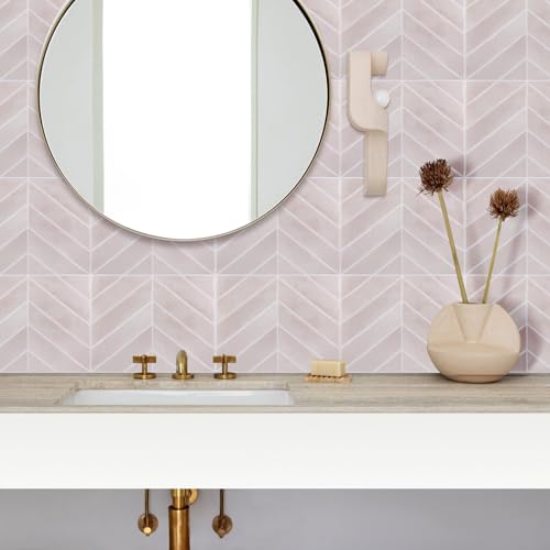 Image of Stick Tiles Peel and Stick Backsplash of 11.4 inch X 9 inch - 3D Adhesive Peel and Stick Wall Tile for Kitchen, Bathroom, Living Room, etc. (10, Dusty Pink)