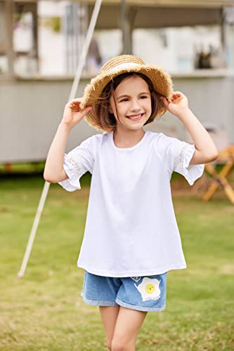 Arshiner Girls T-Shirt Kids Casual Tunic Tops Lace Short Sleeve Loose Soft Blouse White #TOP1